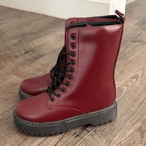 Stylish Burgundy Combat Boots
